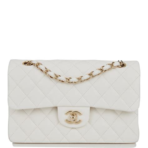 chanel small classic flap white caviar